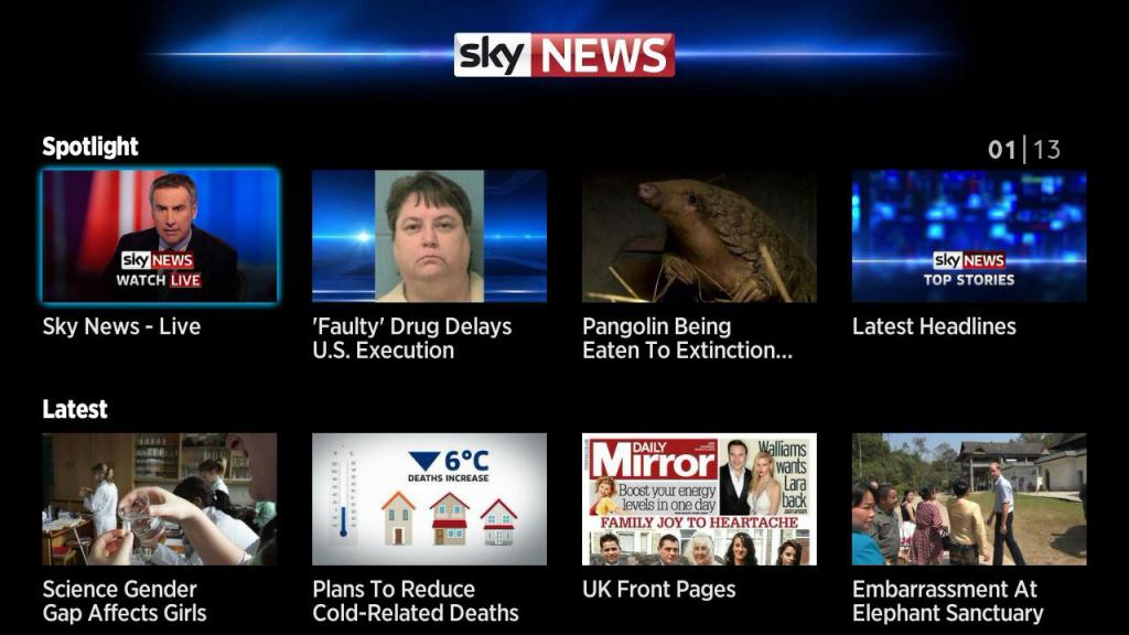 Sky News home screen
