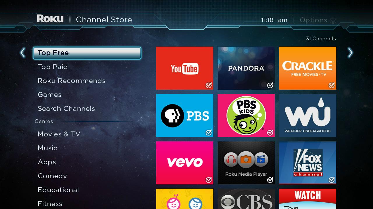 Free channels in the Roku Channel Store