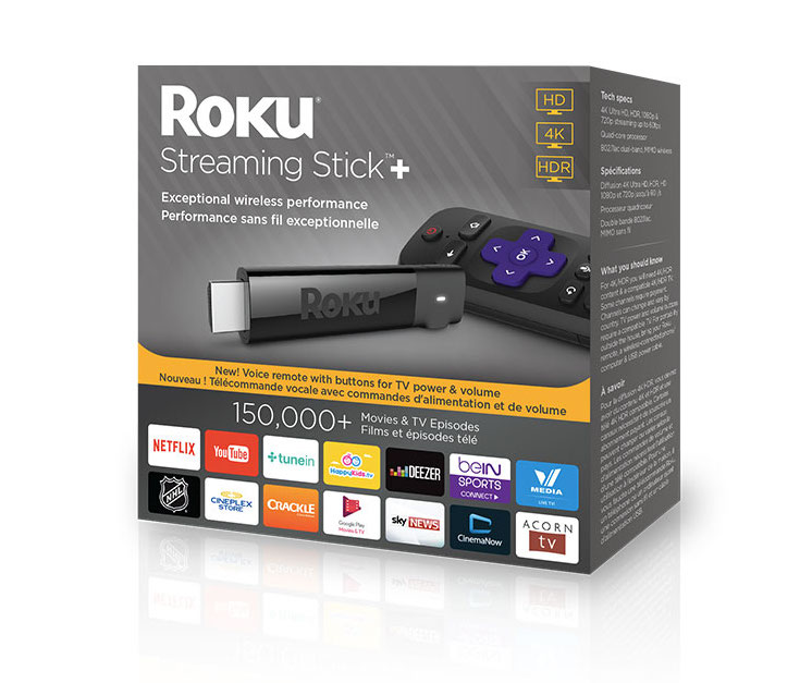 Roku Streaming Stick | Portable; Power-Packed Streaming Device with Voice  Remote with Buttons for TV Power and Volume (2018)