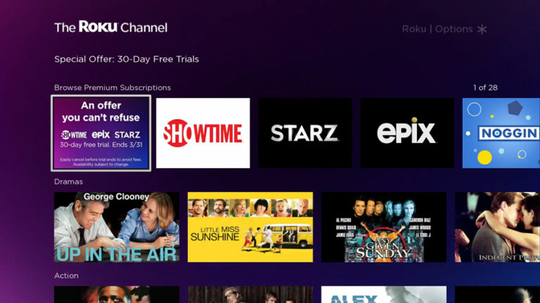 Limited time offer on The Roku Channel 30day free trials