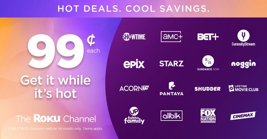 99 cent deals for Premium Subscriptions on The Roku Channel