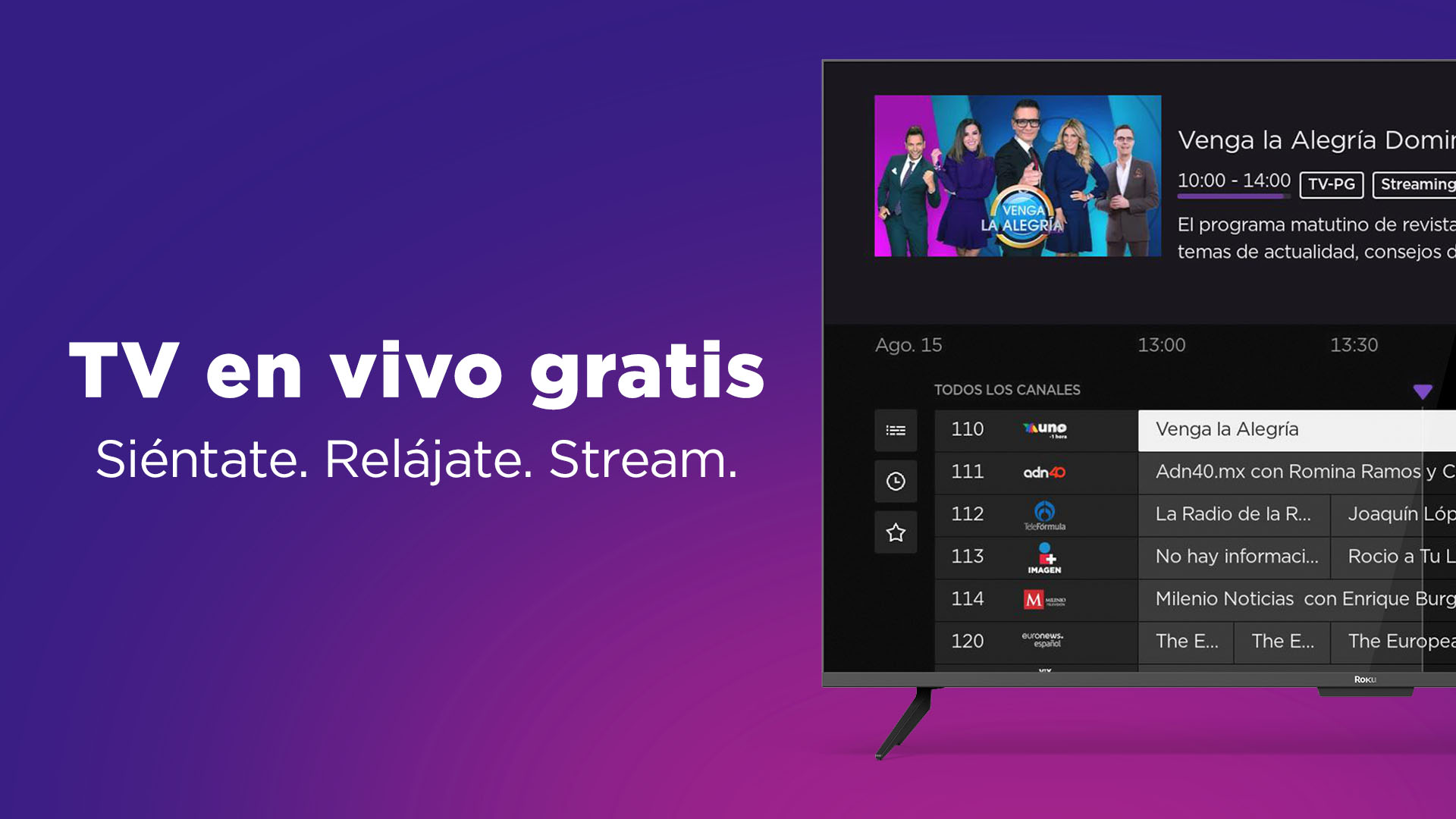 Haz streaming de TV en Vivo gratis. (En serio—es gratis.)