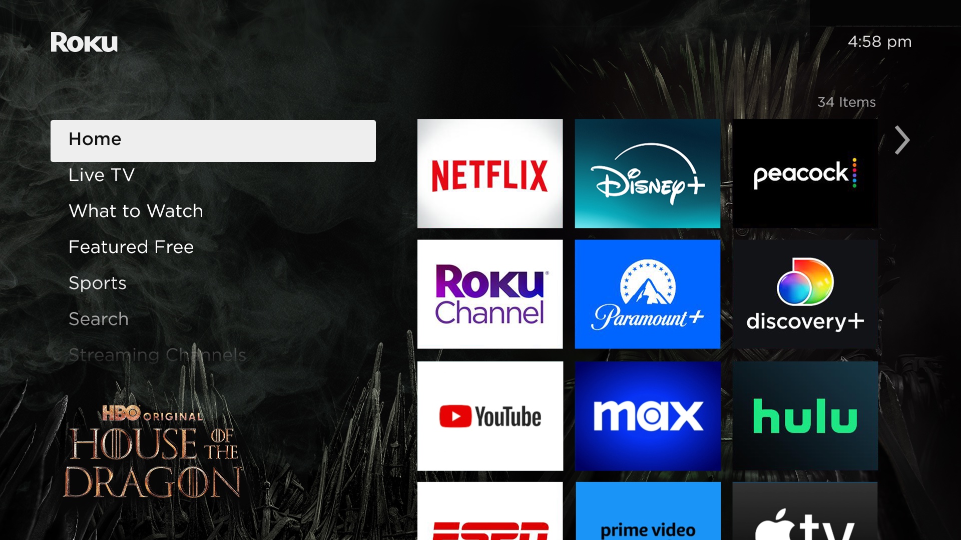 House of the Dragon Roku Home Screen