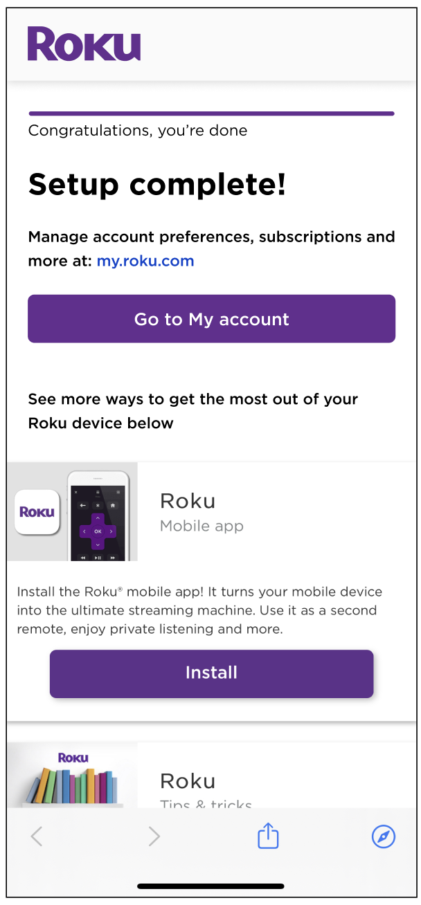 Roku activation setup complete