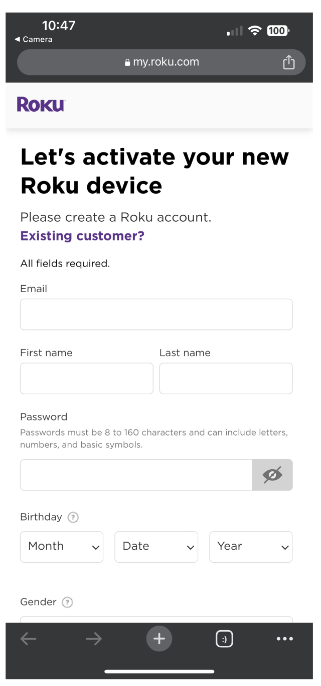 Roku activation screen