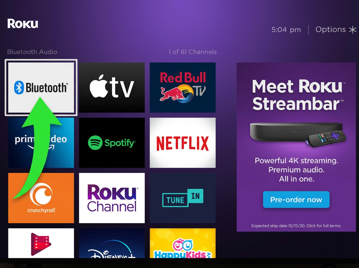 Bluetooth app in Roku app grid