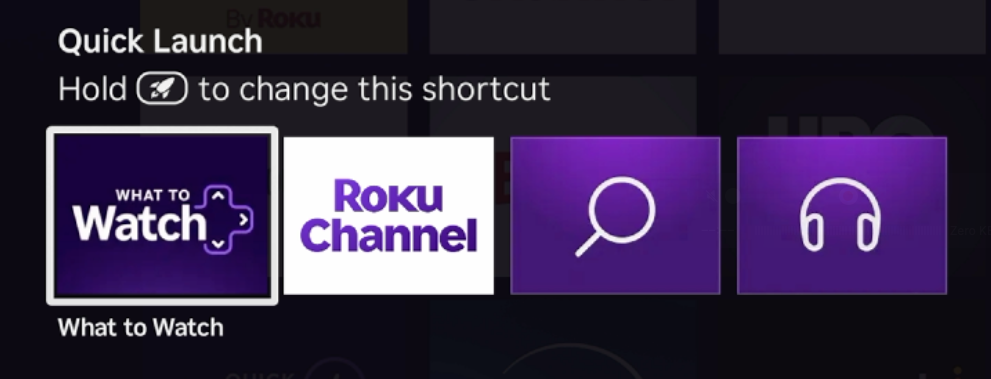 Quick Launch rocket menu for changing shortcuts on the Roku Voice Remote Pro 2nd edition