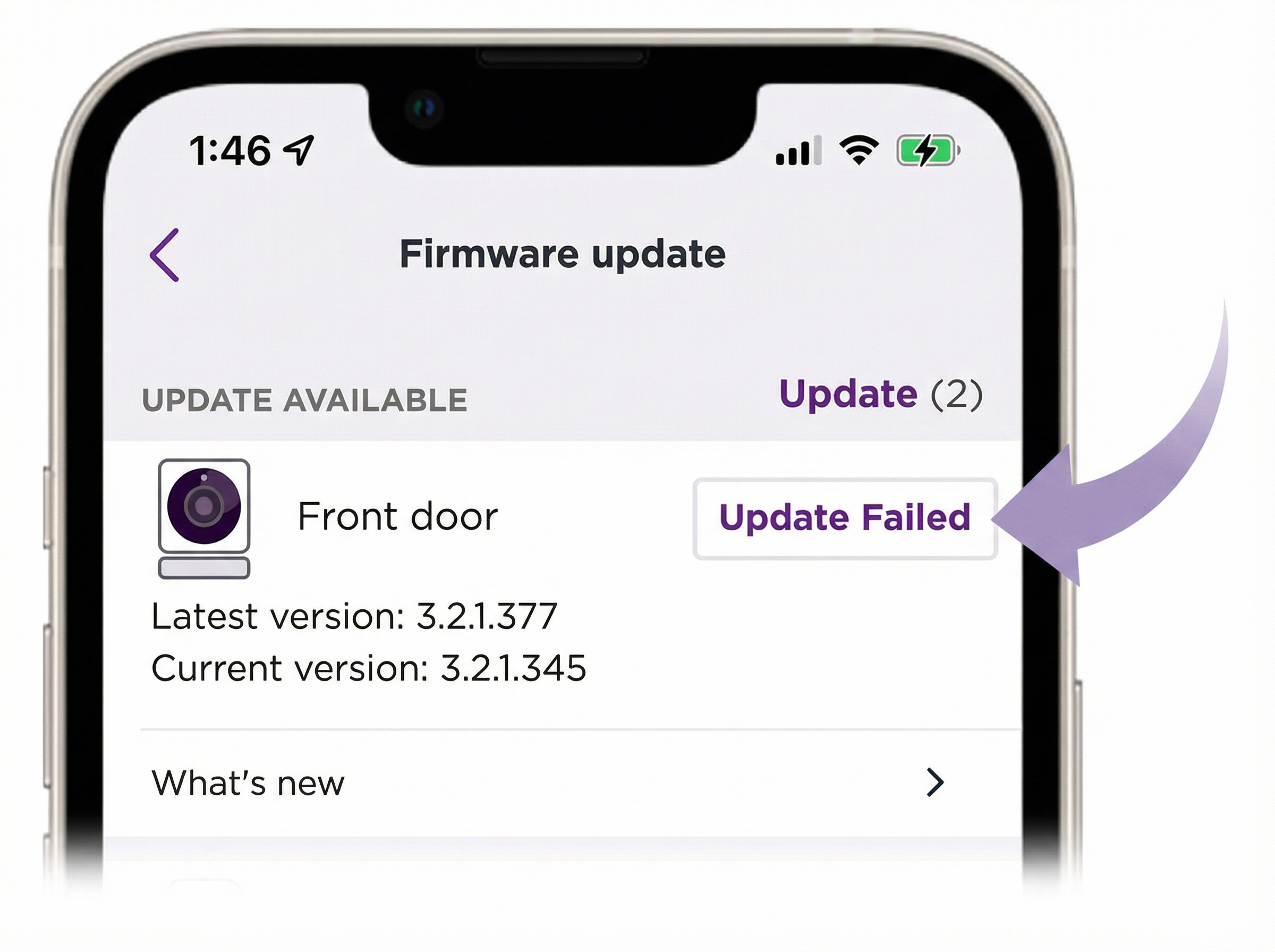 Update failed message in the Roku smart home app