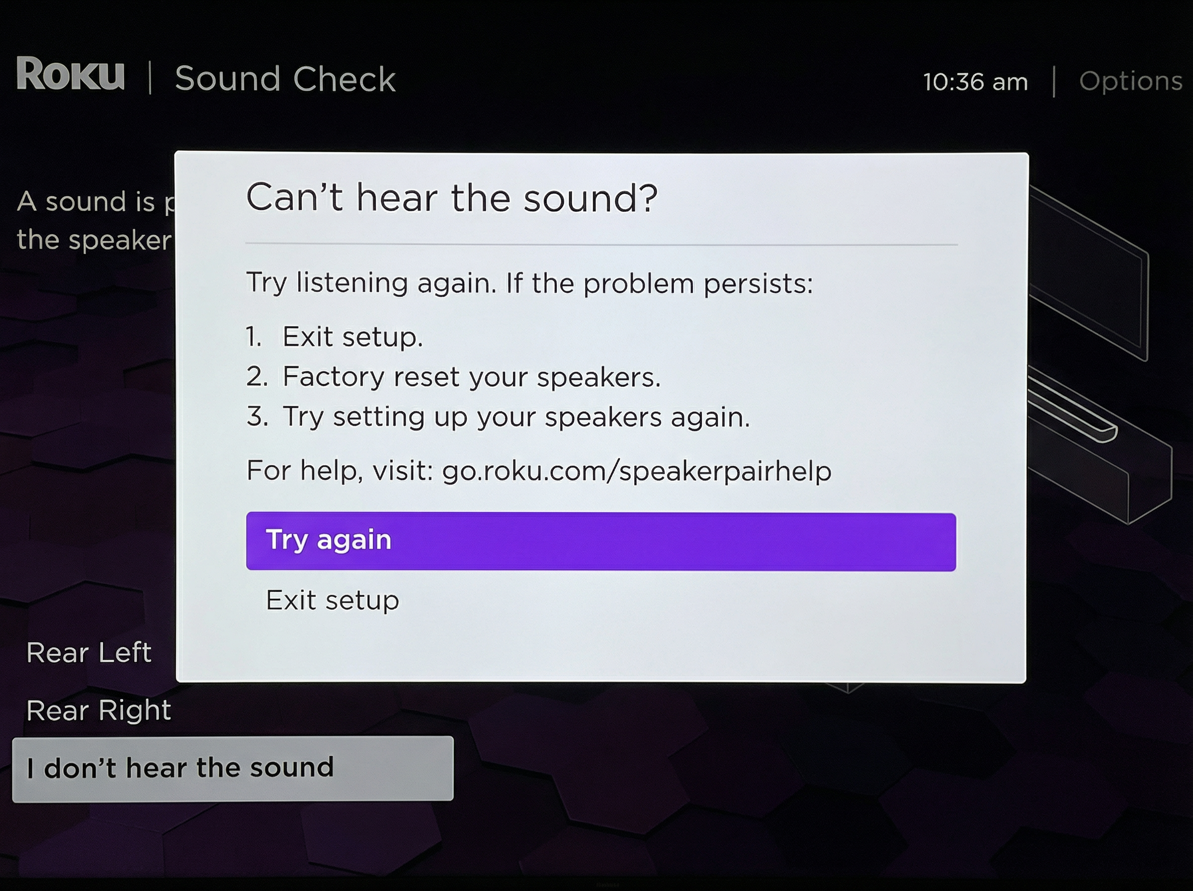 I can't hear sound screen on Roku TV Wireless Speakers