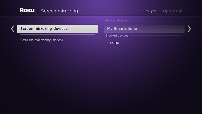 screen mirroring devices setting on your Roku device