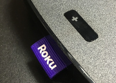 Close up of Roku player showing remote finder button