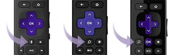 microphone and magnifying glass icon buttons on various Roku voice remotes