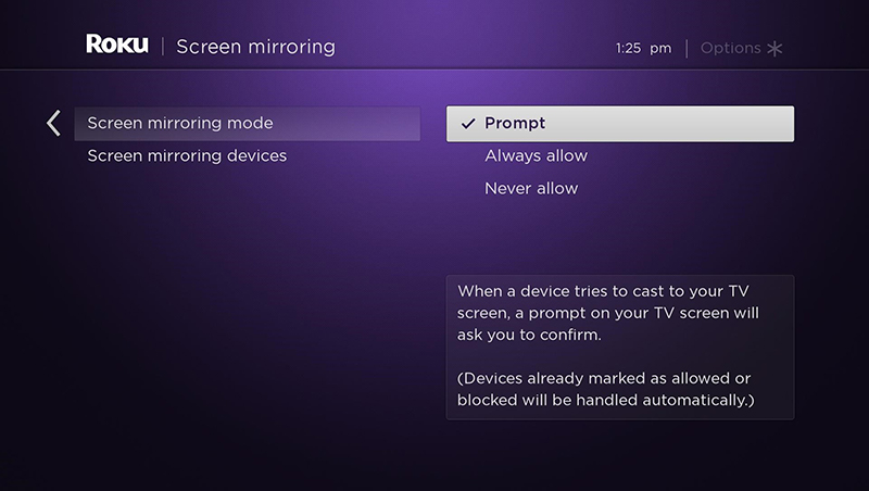 screen mirroring mode setting on your Roku device