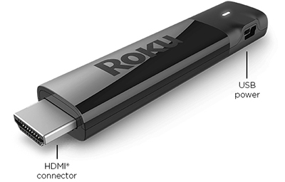 Close up of Roku Streaming Stick plus showing HDMI port and power connection
