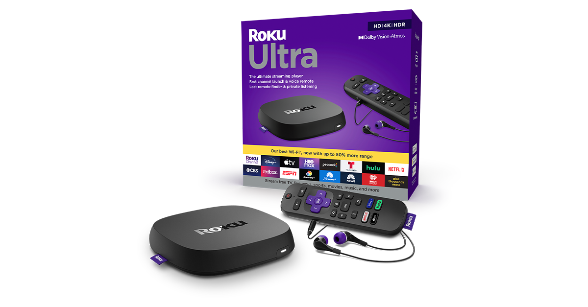 2017 Roku Ultra Renewed voice, remote finder, headphone jack, TV power and volume Ethernet MicroSD and USB 4K/HDR/HD streaming player with Enhanced remote 